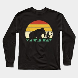 Bigfoot Walking With Mammoth Vintage Sunset Mythical Creatures Long Sleeve T-Shirt